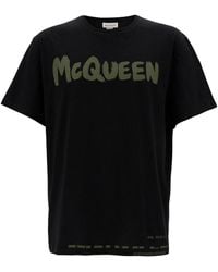 Alexander McQueen - T-Shirt Girocollo Con Stampa Logo Graffiti - Lyst