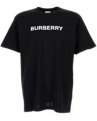 Burberry - T-Shirt Girocollo Con Stampa Logo Nera - Lyst