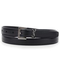 Saint Laurent - Belt With Square Buckle And Cassandre Plaque - Lyst