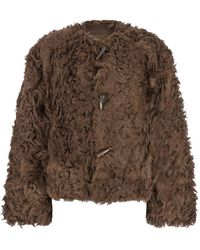 Plain - Collarless Fur Jacket With Front Toggle Closure - Lyst