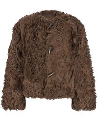 Le Plain - Collarless Fur Jacket With Front Toggle Closure - Lyst