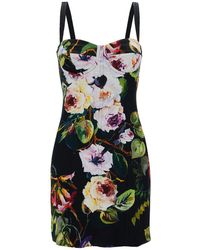 Dolce & Gabbana - Mini Multicolor Bustier Dress With Rose Garden Print In Viscose Woman - Lyst
