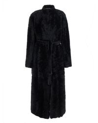 Nour Hammour - 'Grace' Shearling Coat With Belt Closure - Lyst