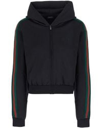 Gucci - Sweatshirt With Front Logo And Web Stripe On The Sleeves I - Lyst