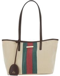 Gucci - 'Essence' Tote Bag With Logo Plate On The Front And Web Stripe - Lyst