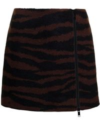 Ganni - And Mini-Skirt With Zip And Zebra Print - Lyst