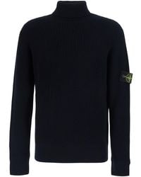 Stone Island - Sweater With High Collar And Logo Patch On The Sleev - Lyst