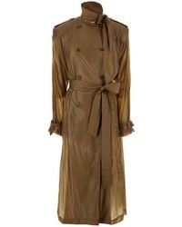 Saint Laurent - Double-Breasted Trench Coat With Lavallière Collar And Front Belt - Lyst