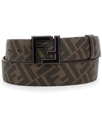 Fendi - Belt With Metallic Ff Logo Plaque On The Front And Ff Motif - Lyst