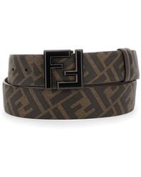 Fendi - Belt With Metallic Ff Logo Plaque On The Front And Ff Motif - Lyst