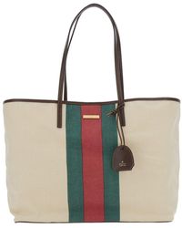 Gucci - Tote Bag With Web Ribbon And Logo Plate On Front - Lyst