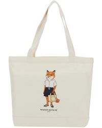 Maison Kitsuné - Dressed Fox Tote Cotton Shoulder Bags - Lyst