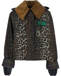 Barbour - Jacket With Oversized Collar And All-Over Leopard Print - Lyst