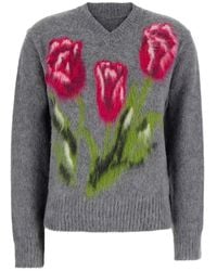 Maison Margiela - Sweater With Floral Print And Brushed Effect - Lyst