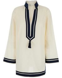 Tory Burch - Caftan With Contrasting Details And Tassel - Lyst