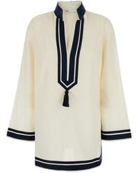 Tory Burch - Caftan With Contrasting Details And Tassel - Lyst