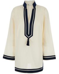 Tory Burch - Caftan With Contrasting Details And Tassel - Lyst