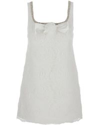 Self-Portrait - Mini Dress With Square Neck And Bow Detail On The Front - Lyst