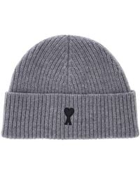 Ami Paris - Ribbed Wool Beanie Hat - Lyst