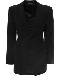 Balenciaga - 'hourglass' Black Pinstripe Single-breasted Jacket In Stretch Wool Woman - Lyst