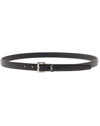 Saint Laurent - Cintura Cassandra In Pelle Con Fibbia Argento Uomo - Lyst