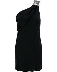 Stella McCartney - Black One-shoulder Mini Dress With Crystal Chain In Double Satin - Lyst