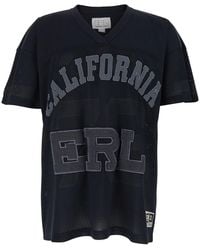 ERL - T-Shirt Nera Con Scollo A V E Maxi Stampa Logo Sul Fronte - Lyst