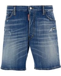 DSquared² - 'marine' Blue Bermuda Shorts With Logo Patch In Stretch Cotton Denim Man - Lyst
