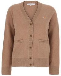 Maison Kitsuné - Cardigan Girocollo Con Ricamo Logo Sul Fronte E Lavoraz - Lyst