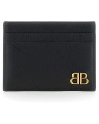 Balenciaga - 'Monaco' Card Holder With Logo Plaque On The Front In - Lyst
