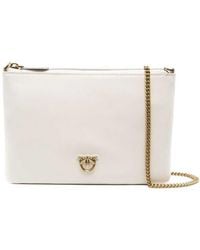 Pinko - Borsa a tracolla 'flat love bag' con patch logo in pelle liscia bianca donna - Lyst