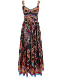Dolce & Gabbana - Dolce & Gabbana Long Dress With Integrated Cup Bodice And All-Over Majolica Print - Lyst