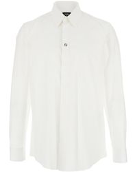Fendi - Shirt With Classic Collar And Ff Plaque On The Front - Lyst