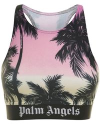 Palm Angels - Pink Sports Bra With All-over Graphic Print And Elastic Band In Stretch Fabric - Lyst