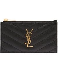 Saint Laurent - Logo Plaque Leather Card Holder - Lyst