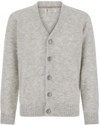 Brunello Cucinelli - V-Neck Cardigan With Logo-Engraved Buttons In - Lyst