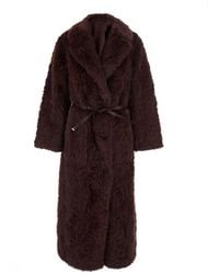 Urbancode - Fur Coat With Reversible Design And Waist Belt - Lyst