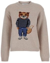Maison Kitsuné - Maglione Girocollo Con Design A Coste E Ricamo Sul Fron - Lyst