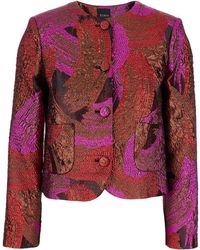 Plain - Fuchsia Collarless Jacket With All-Over Broccato Motif - Lyst