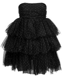ROTATE BIRGER CHRISTENSEN - Mini Flounced Dress With All-Over Rhinestones Embellishment - Lyst