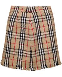 Burberry - 'Catia' Mini Skirt With Fringed Hem And All-Over Vintag - Lyst
