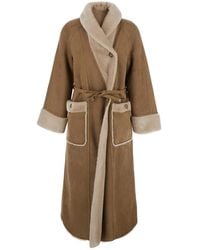 Urbancode - Long Fur Coat With Reversible Design And Waist Belt In - Lyst