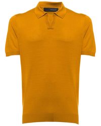 Tagliatore Ma's Mustard Silk Polo Shirt - Yellow