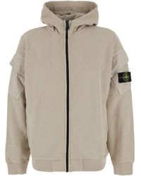 Stone Island - Sweatshirt With Fixed Hood And Logo Patch On The Sl - Lyst