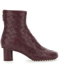 Bottega Veneta - 'Atomic' Bordeaux Ankle Boots With Braided Design And Kitten Heel - Lyst