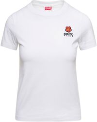 KENZO - T-shirt girocollo con logo ricamato in cotone donna - Lyst