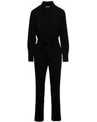 Alberto Biani - Jumpsuit With Classic Collar And Belt In Triacetate Blend - Lyst