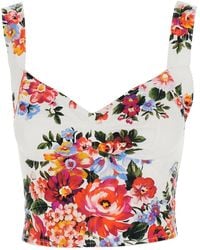 Dolce & Gabbana - Dolce & Gabbana Stretch Cotton Blend Flower Bouquet-Print Bustier Top - Lyst