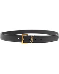 Saint Laurent - Soft Leather Belt With Metal Buckle Ysl - Lyst