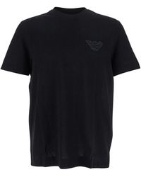 Emporio Armani - Crewneck T-Shirt With Logo Embroidery On The Front - Lyst
